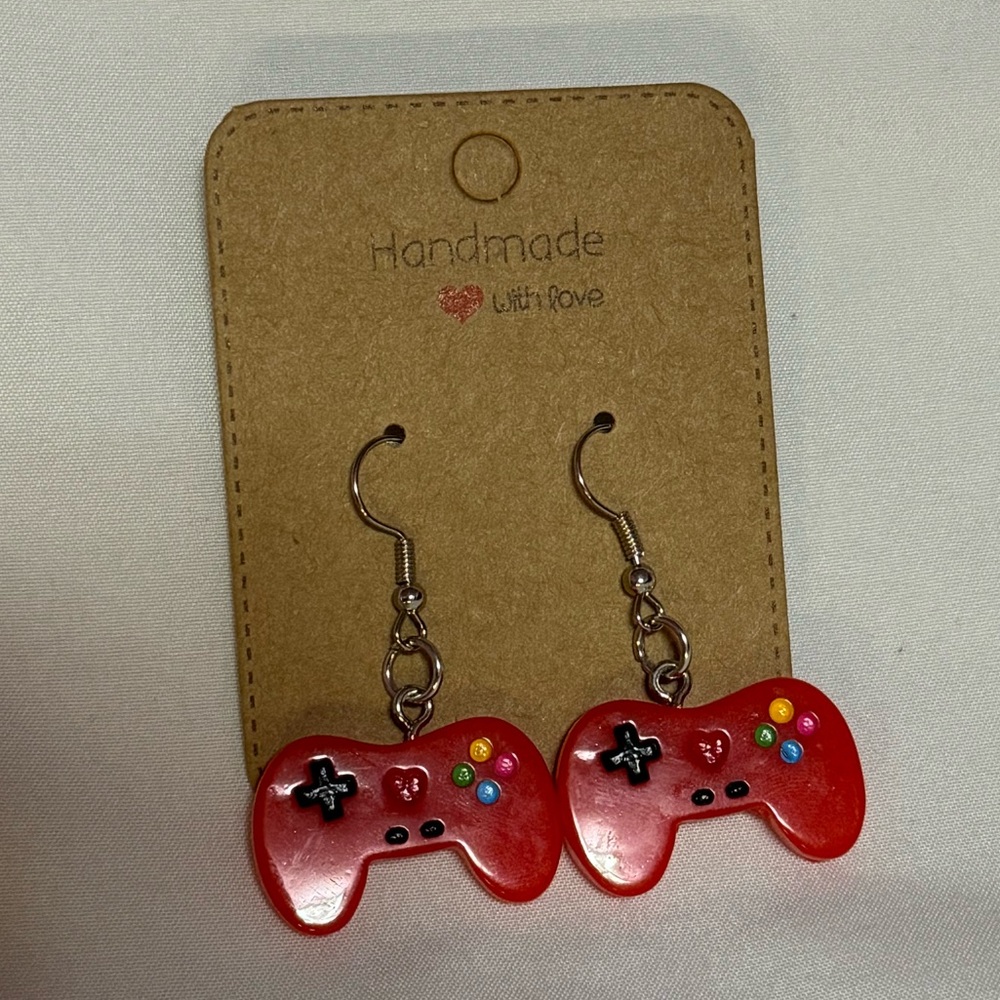 Handmade Red Game Controller Earrings